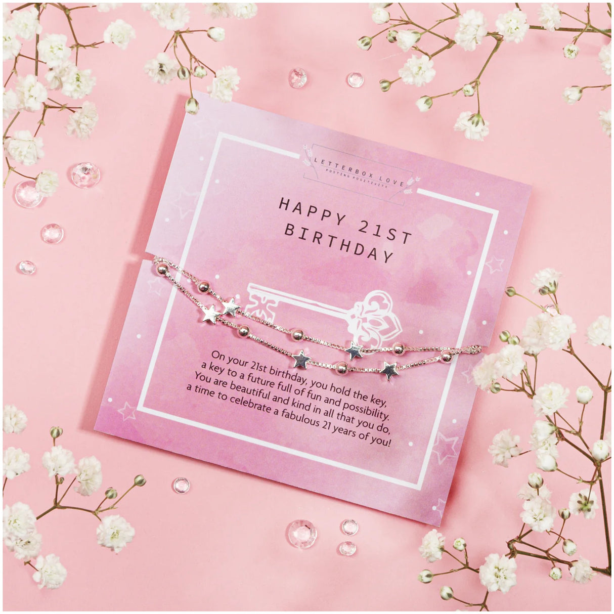 Letterbox Love Silver Plated Bracelet - Happy 21st Birthday