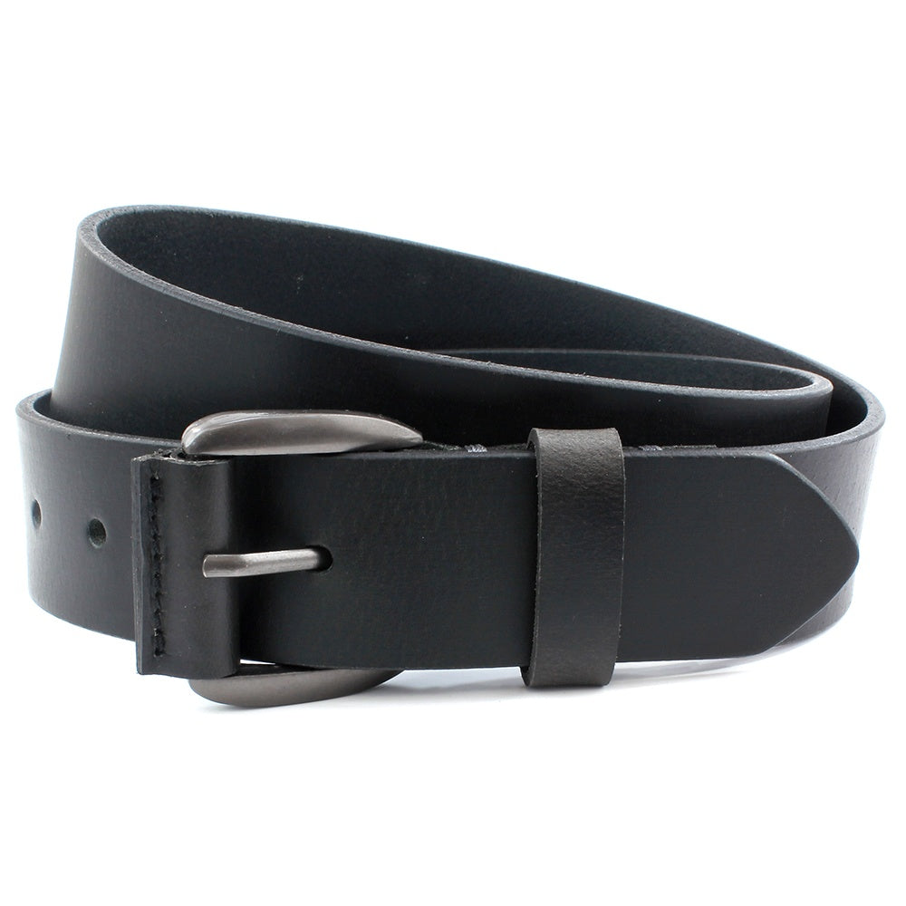 Leather Jeans Belt Gunmetal Buckle: Black (XL)