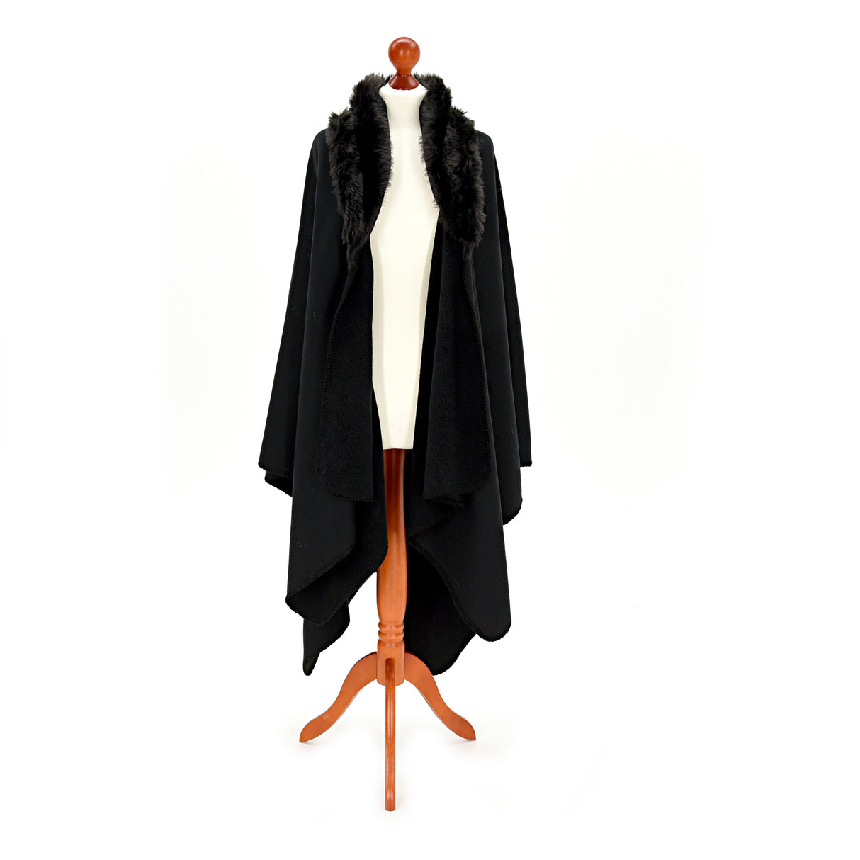 Tweedmill Fleece Ruana with Faux Collar - Black/Black