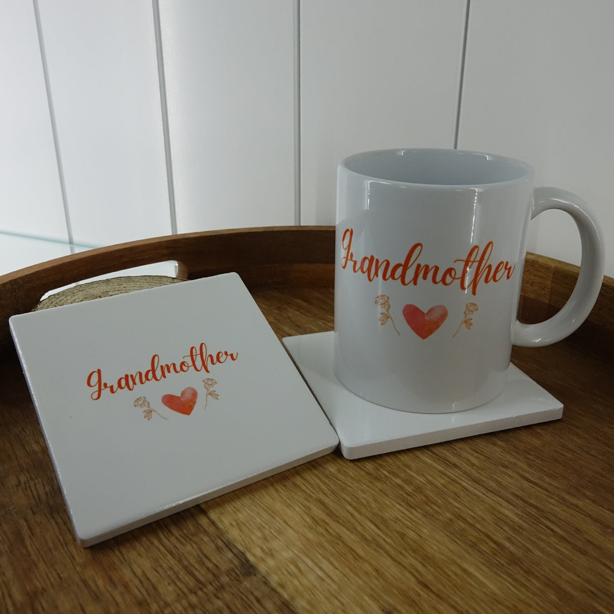 Heart & Flowers Mug & Coaster Sets - Orange