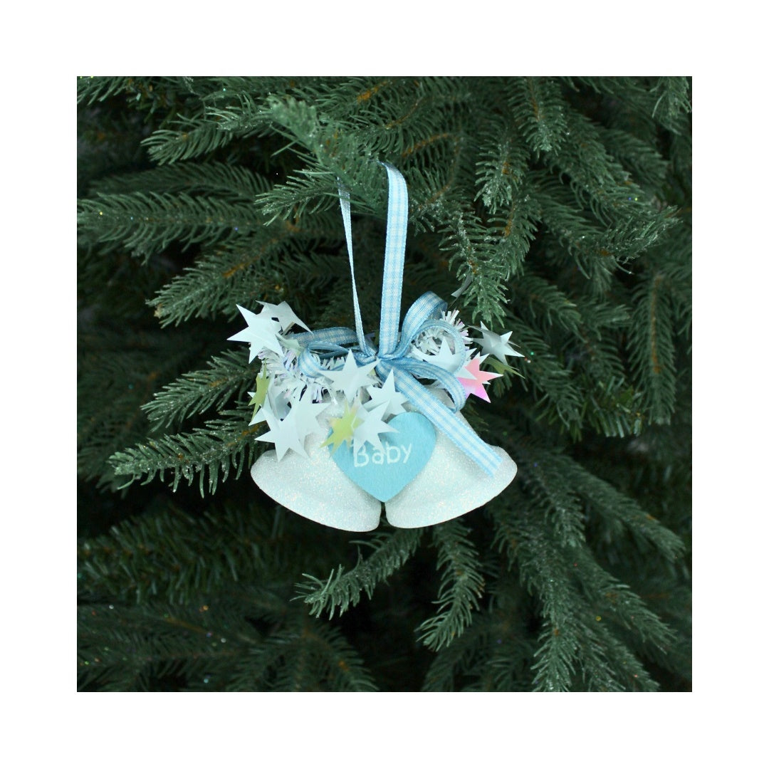 Weiste Christmas Tree Decoration - Mini Bells with Hanging Heart Baby Blue