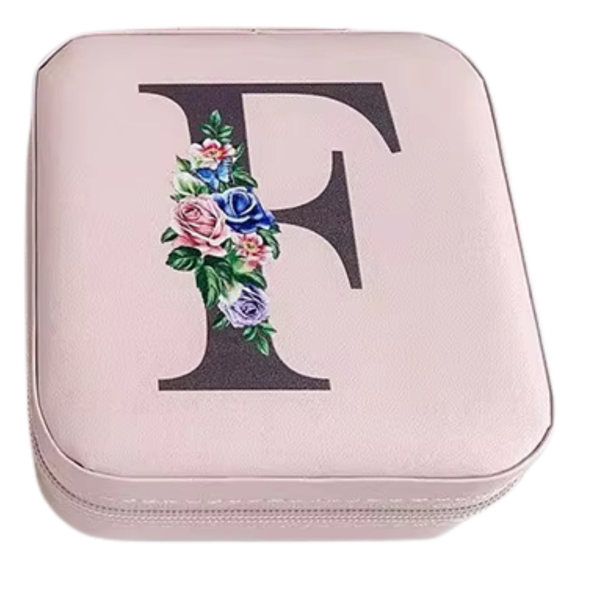 Krystina's Collection Pink Travel Jewellery Box with Floral Initial - Various Letters