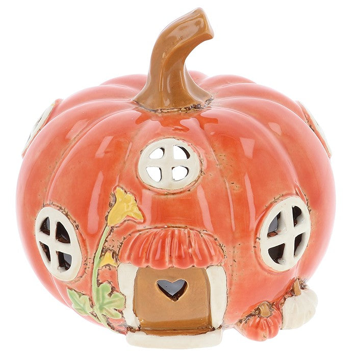 Village Pottery Pumpkin House Tea Light Holder