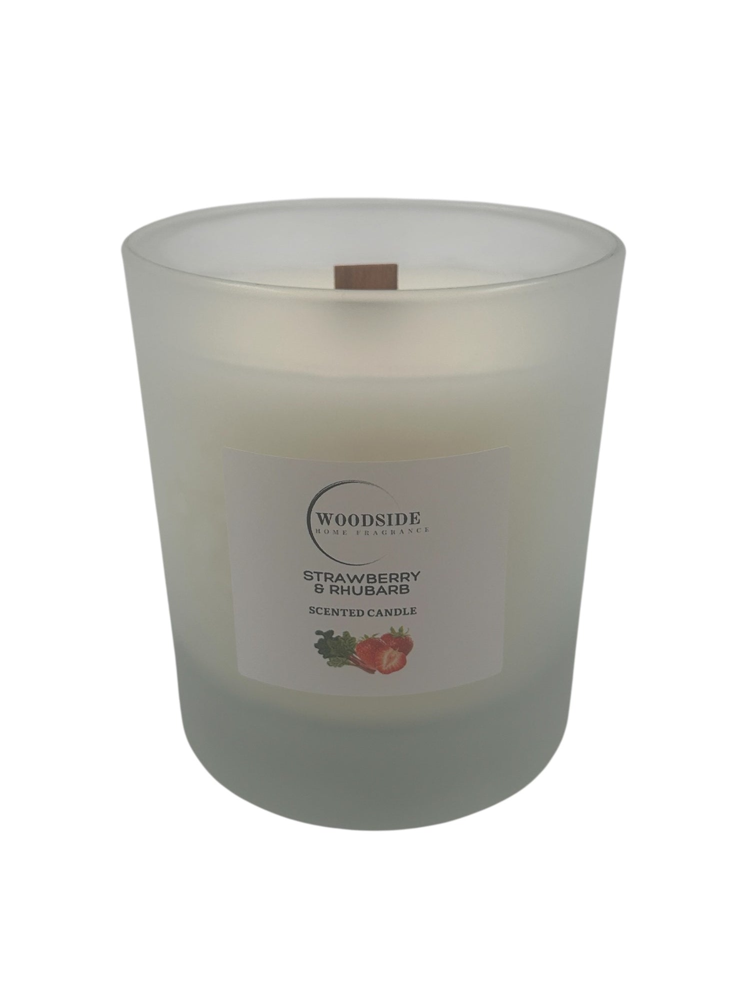 Woodside Home Fragrance Wooden Wick Glass Scented Candle strawberry and rhubarb