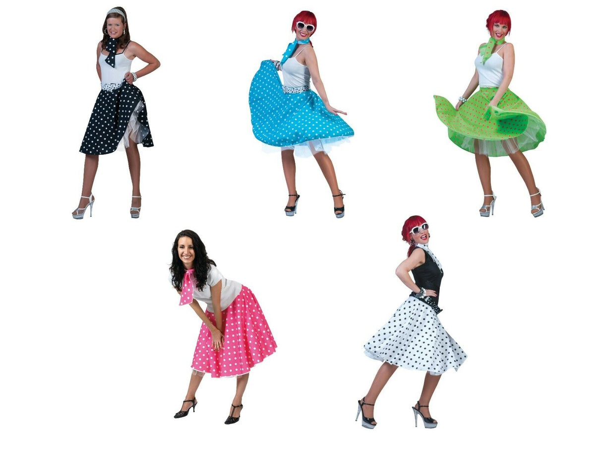 Fifties Rock 'N' Roll Skirt & Scarf Fancy Dress Outfit