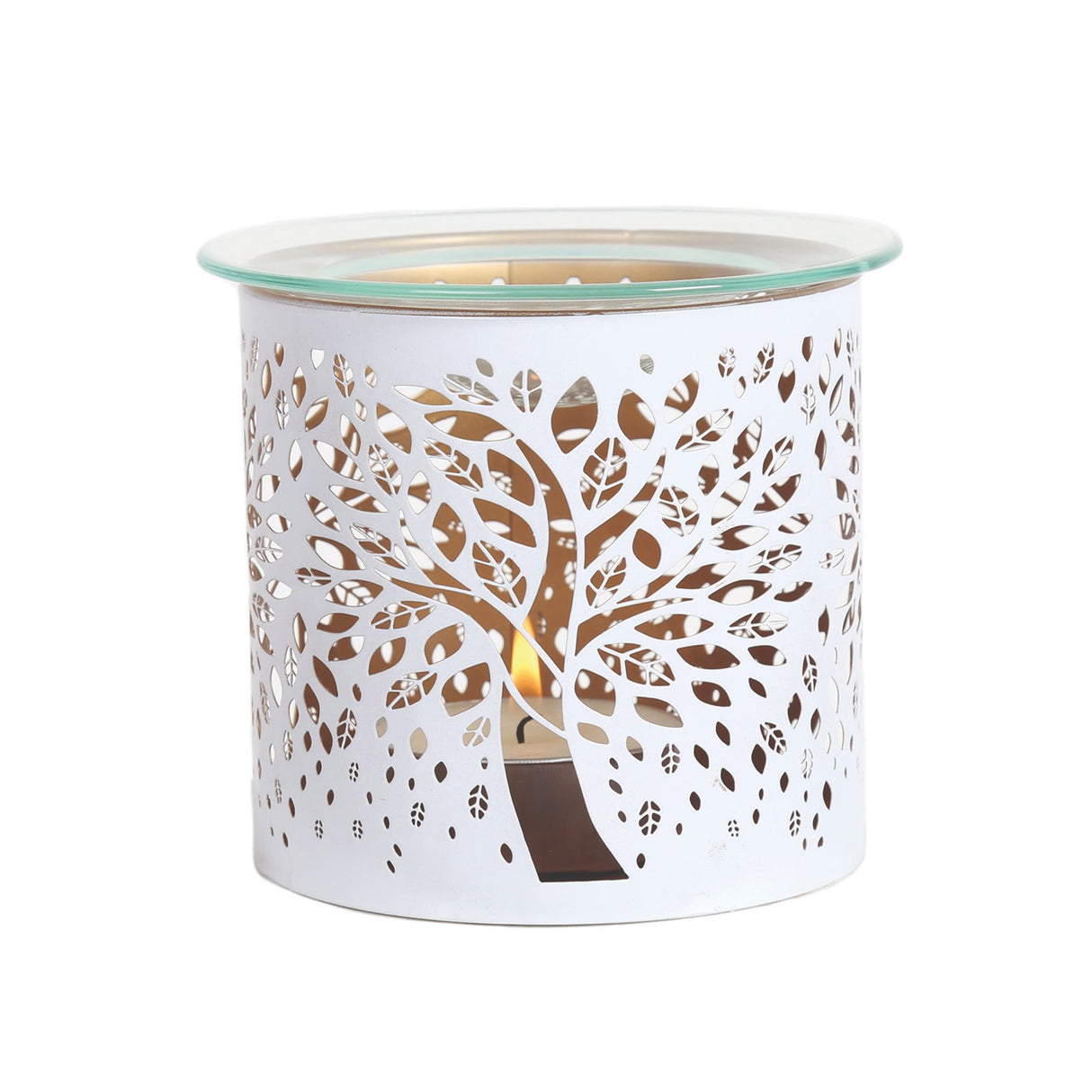 Aroma Metal Silhouette Wax Melt Burner/Candle Holder - White & Gold Tree of Life