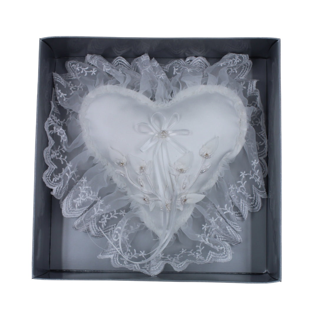 White Rosebud Ring Pillow