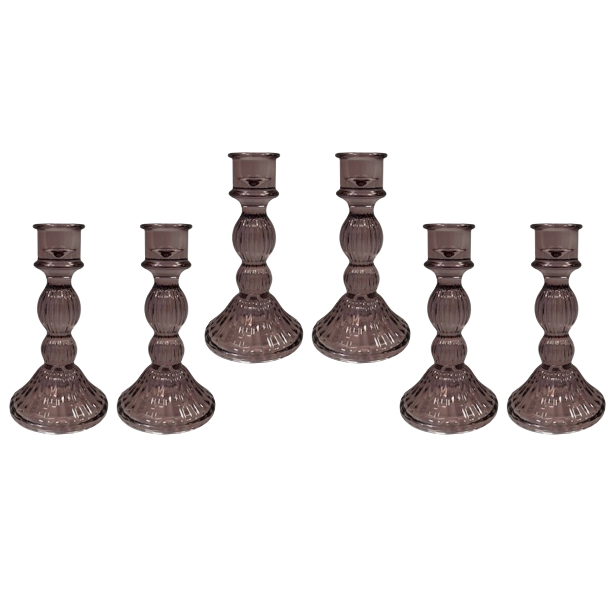 Satchville Amethyst Ribbed Glass Dinner Candle Holders - Various Sets