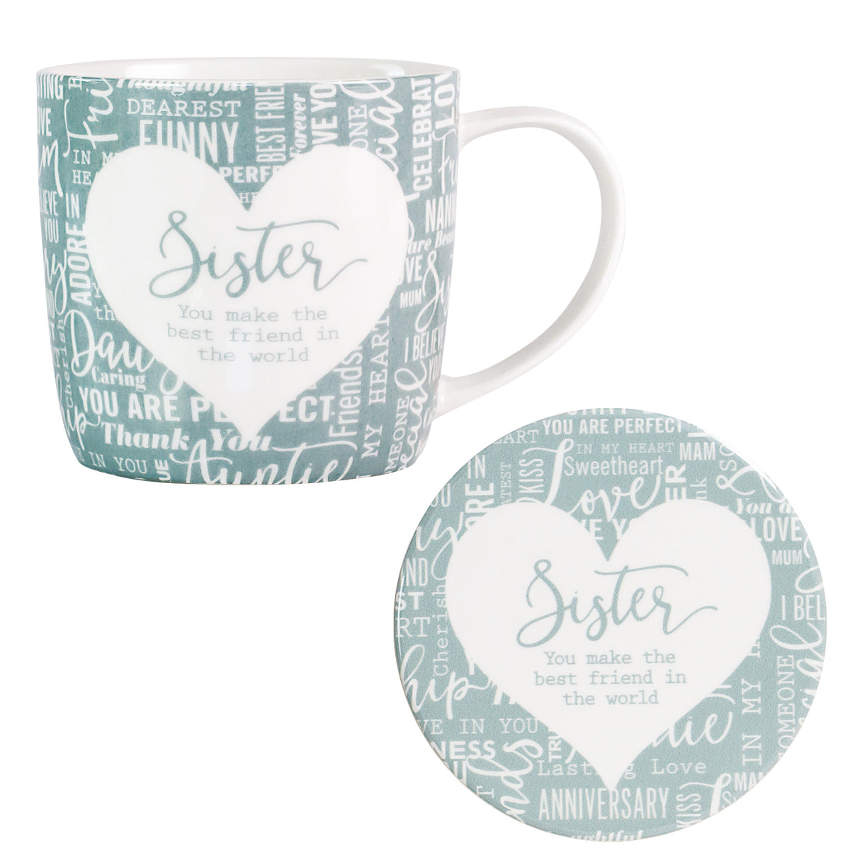mug and coaster set sister design