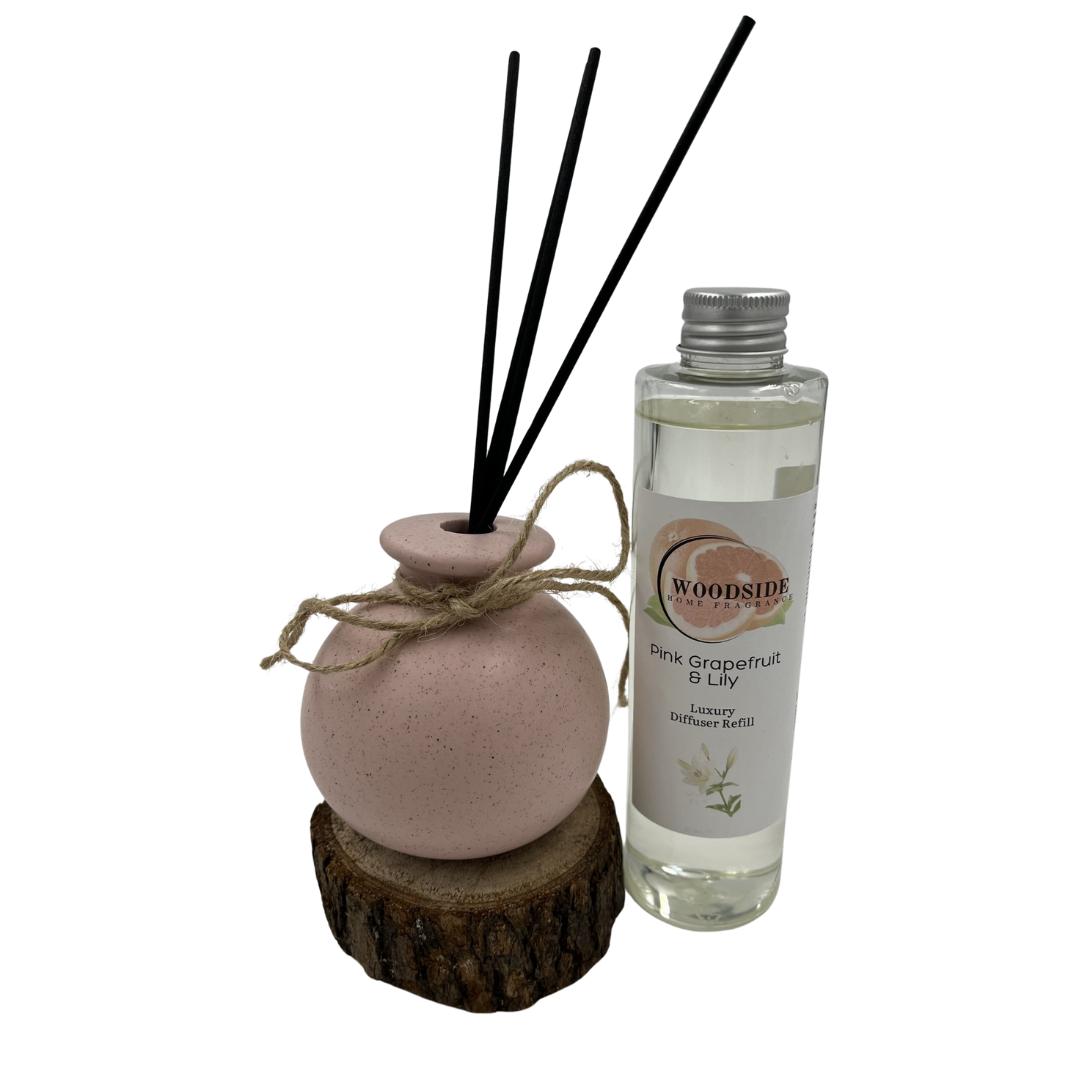 Woodside Round Pink Pastel Ceramic Reed Diffuser Vase with Woodside Luxury Refill