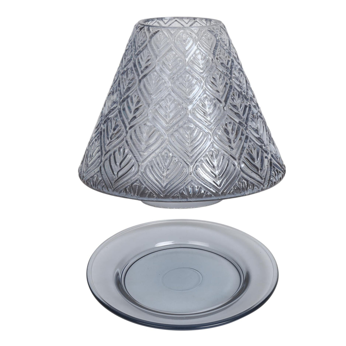 Aroma Jar Candle Leaf Patterned Glass Shade & Tray Set grey