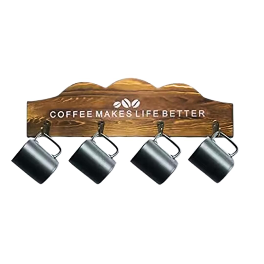 Wooden Wall Hanging Rack Coffee Makes Life Better