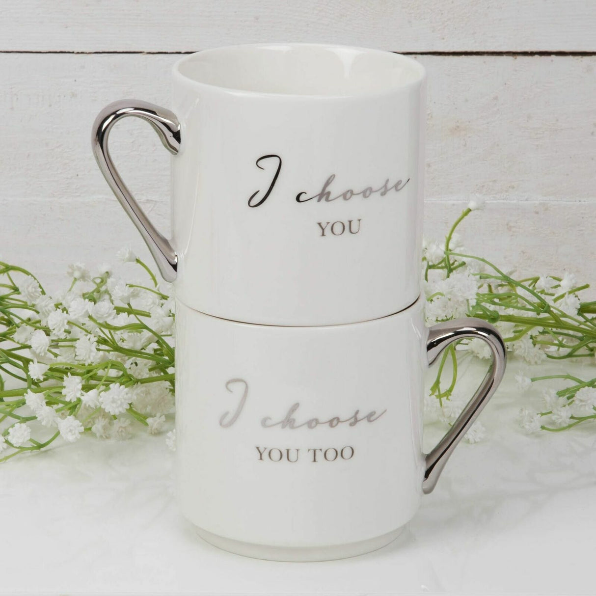 Amore Stackable Bone China Mug Gift Set - I Choose You & I Choose You Too
