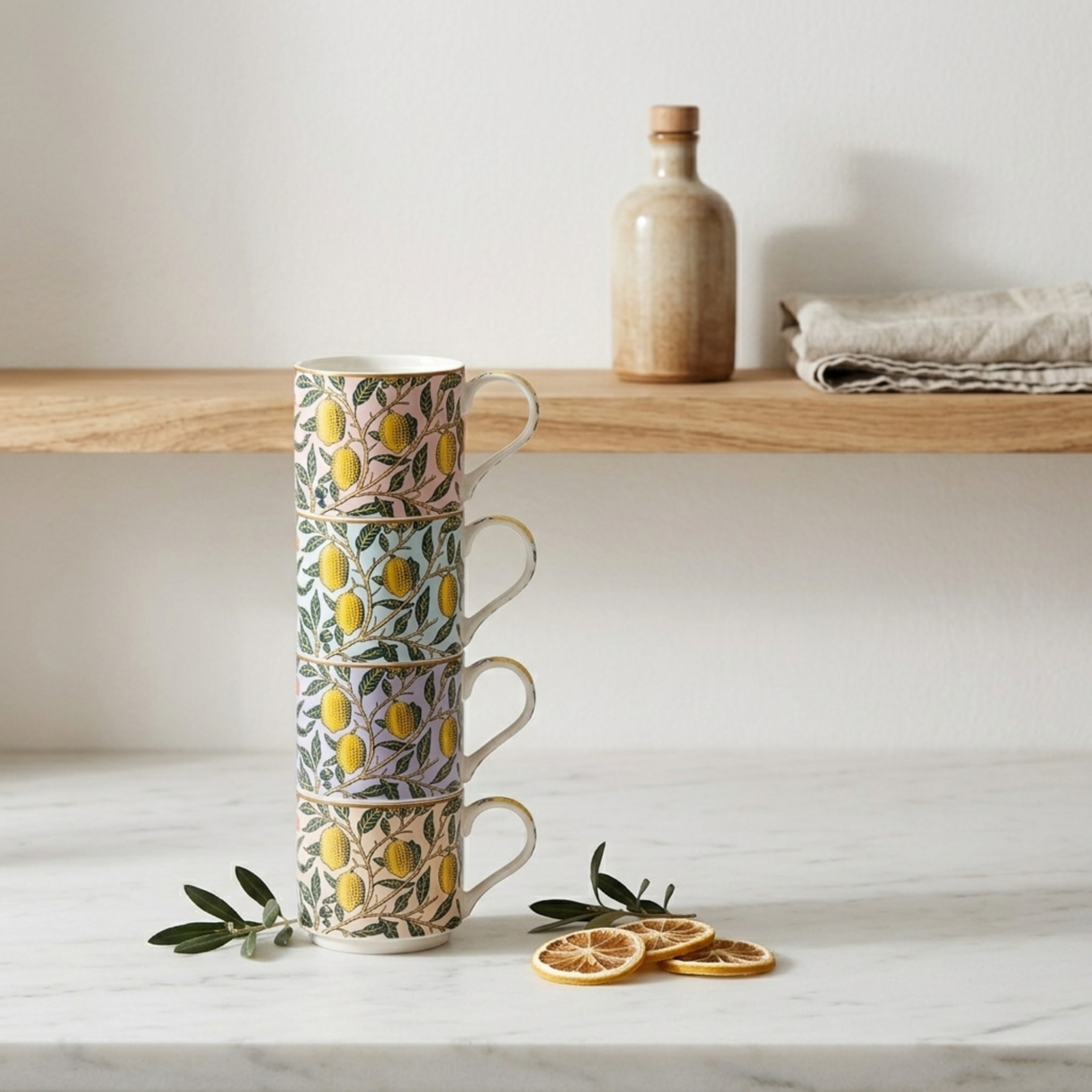 William Morris 4 Stacking Fine China Mugs Gift Set - Fruits
