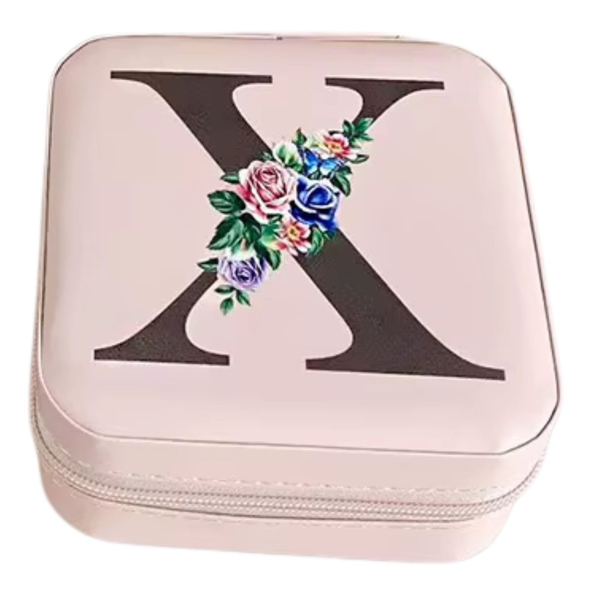 Krystina's Collection Pink Travel Jewellery Box with Floral Initial - Various Letters