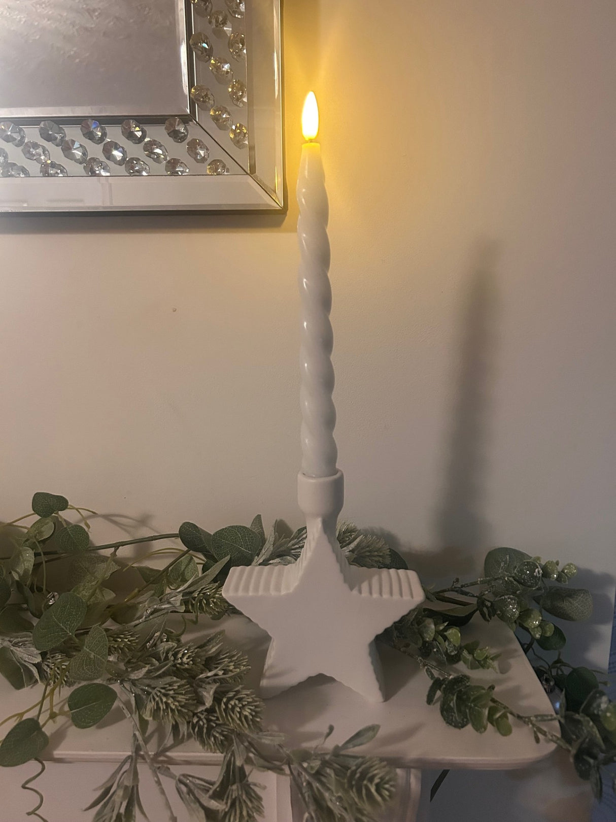 ceramic star candle holder lit