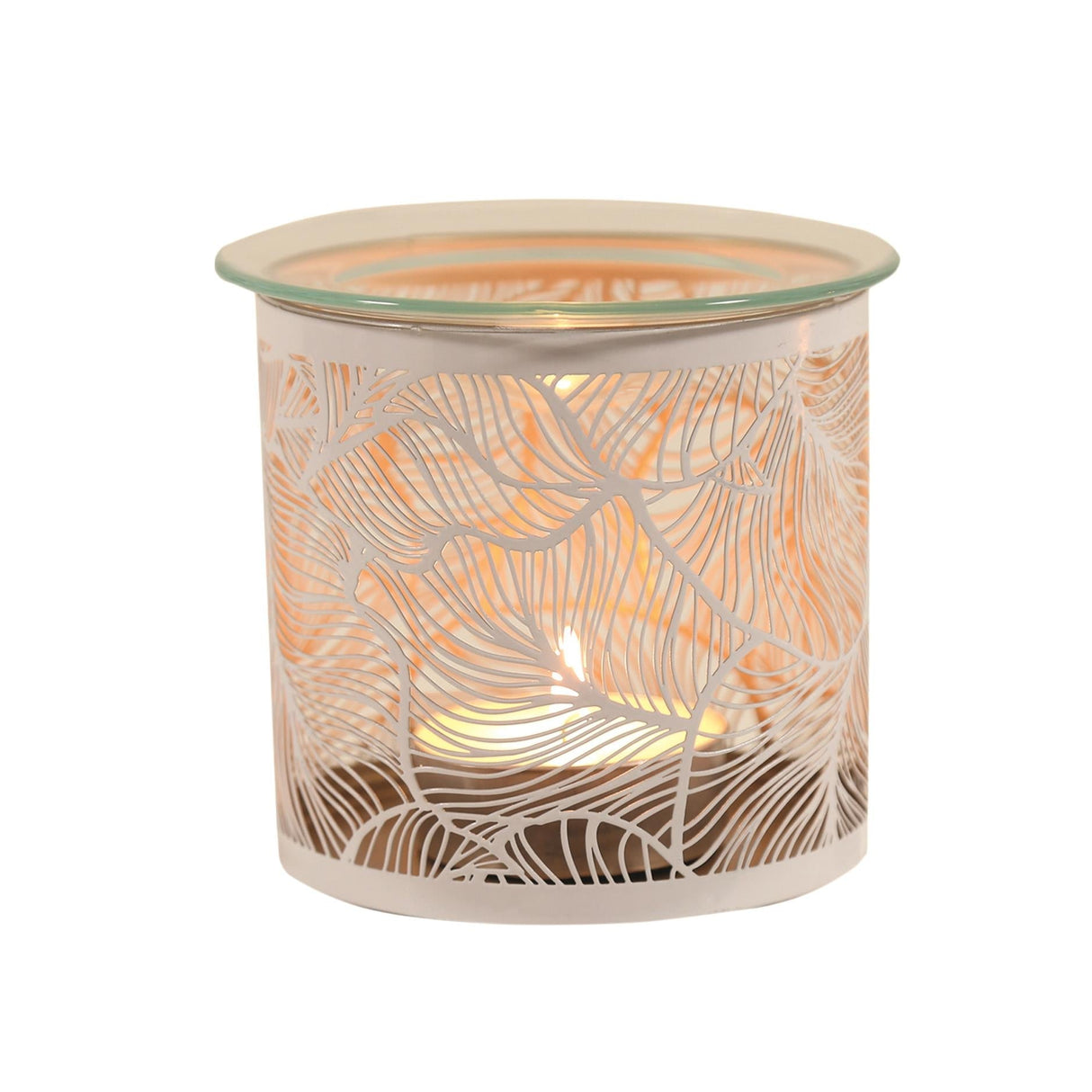 Aroma Metal Silhouette Wax Melt Burner/Candle Holder - White & Gold Botanicals