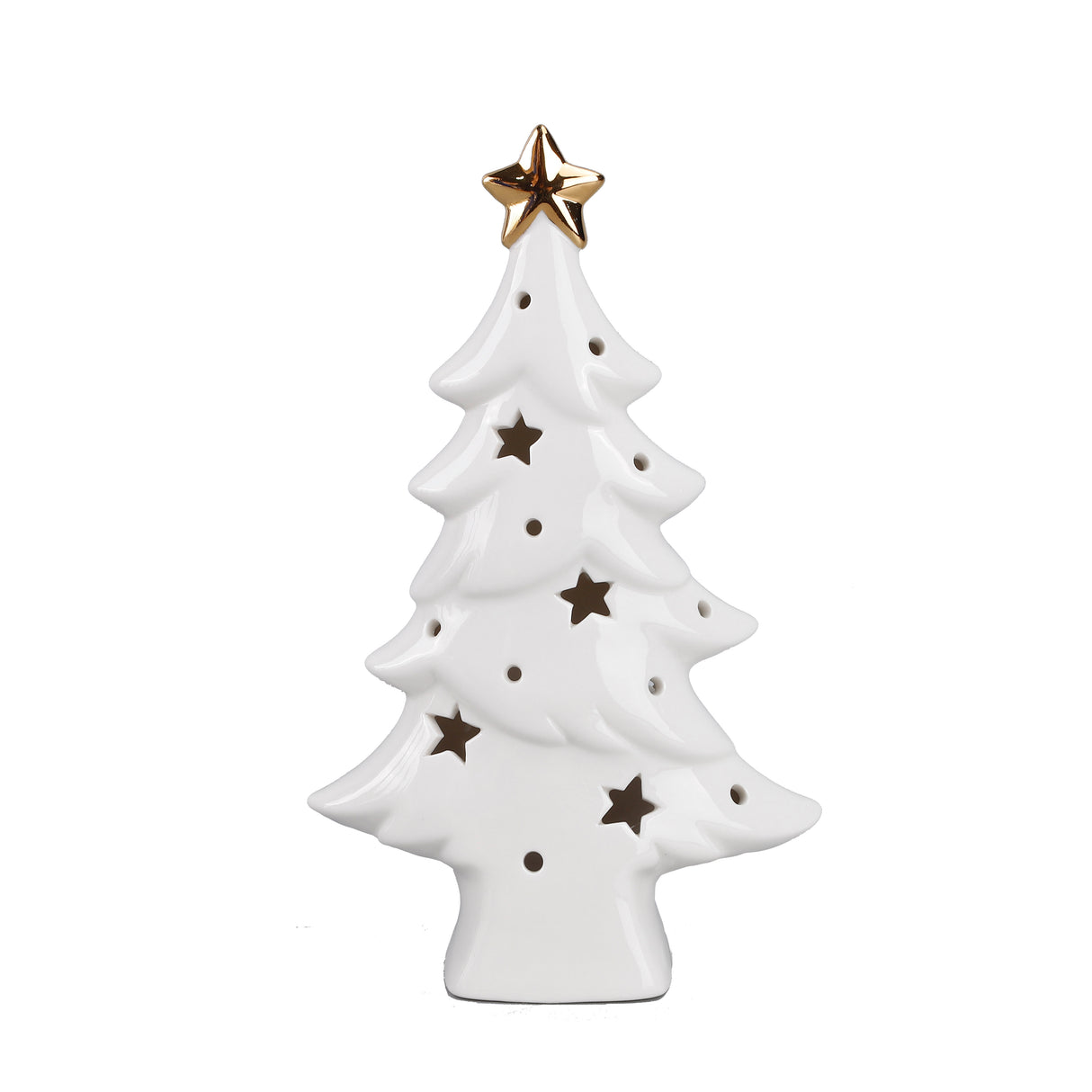Woodside Home Living Ceramic Christmas Tree LED Light Up Room Decoration - 21cm