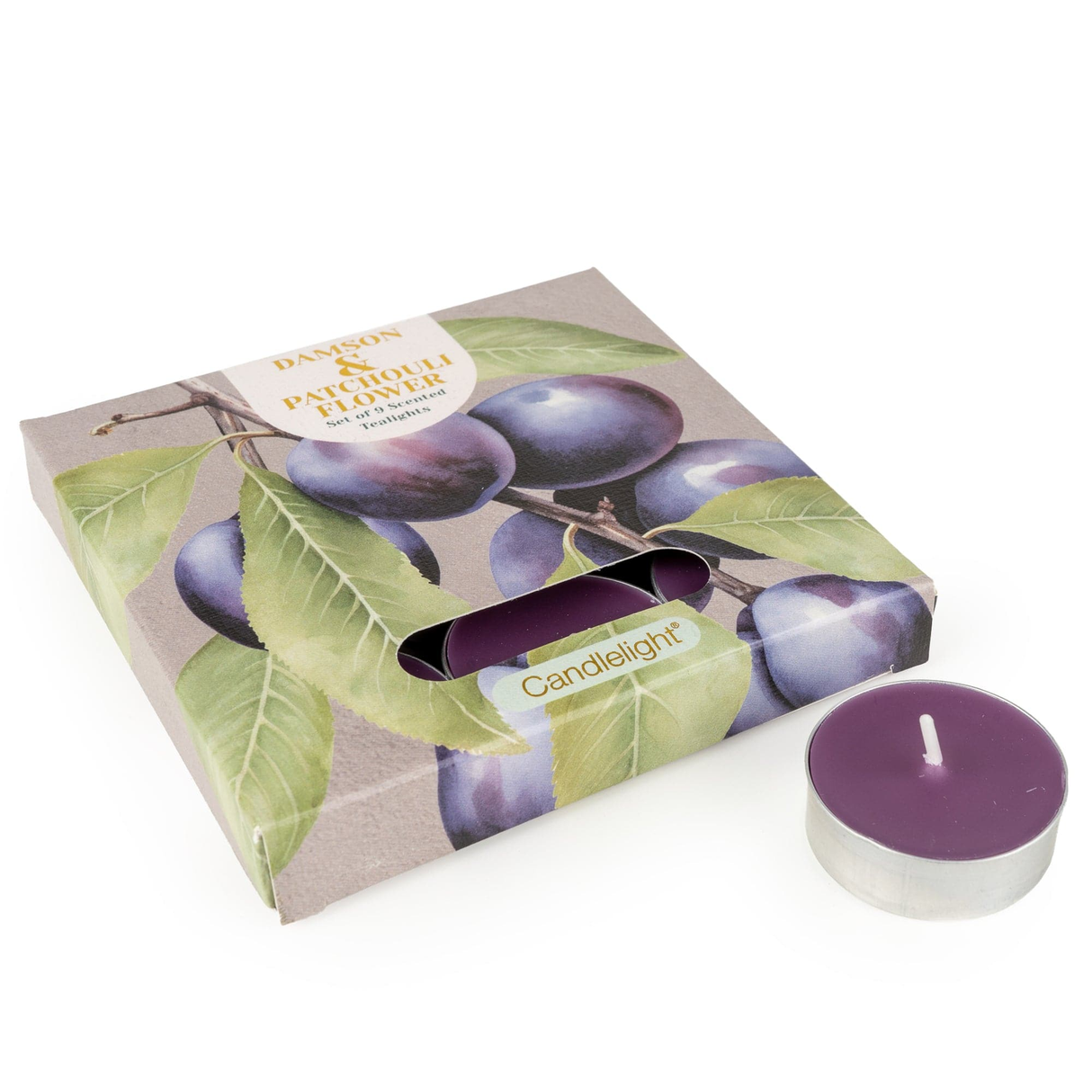 Candlelight spring summer collection tea light candles pack of 9 - Damson & Patchouli Flower
