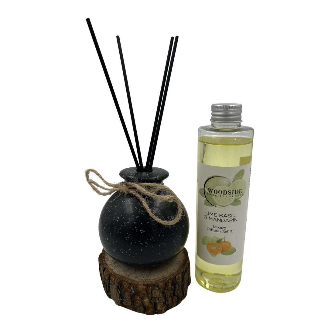 Woodside Round Pastel Black Ceramic Reed Diffuser Vase with Woodside Luxury Refill