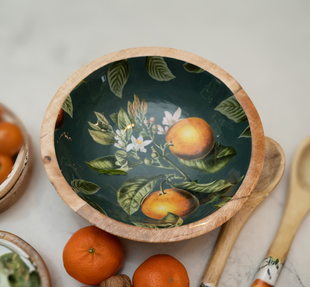 Handcrafted Orange Blossom Mango Wooden Bowl Green 24cm