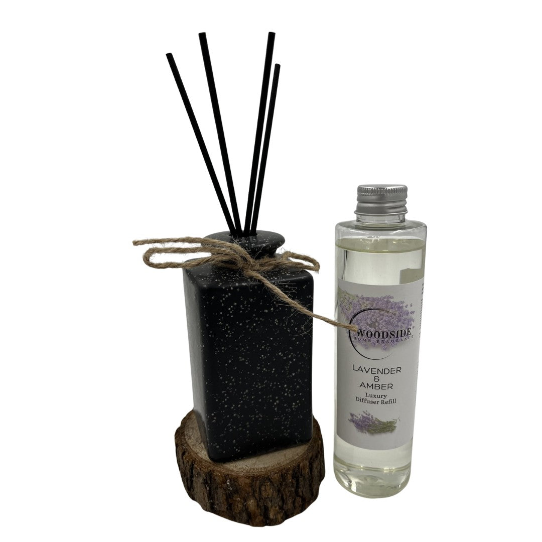 Woodside Pastel Black Ceramic Reed Diffuser Vase with Woodside Luxury Refill