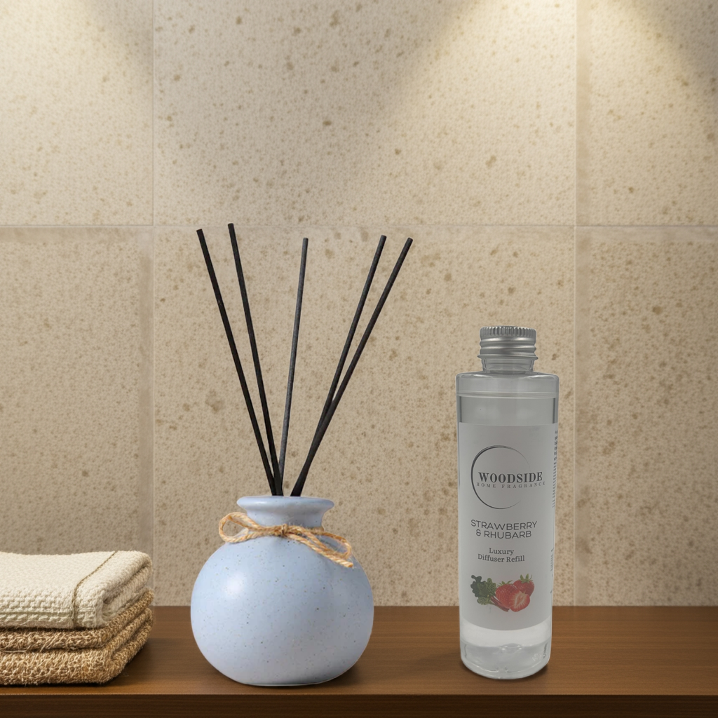 Woodside Round Blue Pastel Ceramic Reed Diffuser Vase with Woodside Luxury Refill