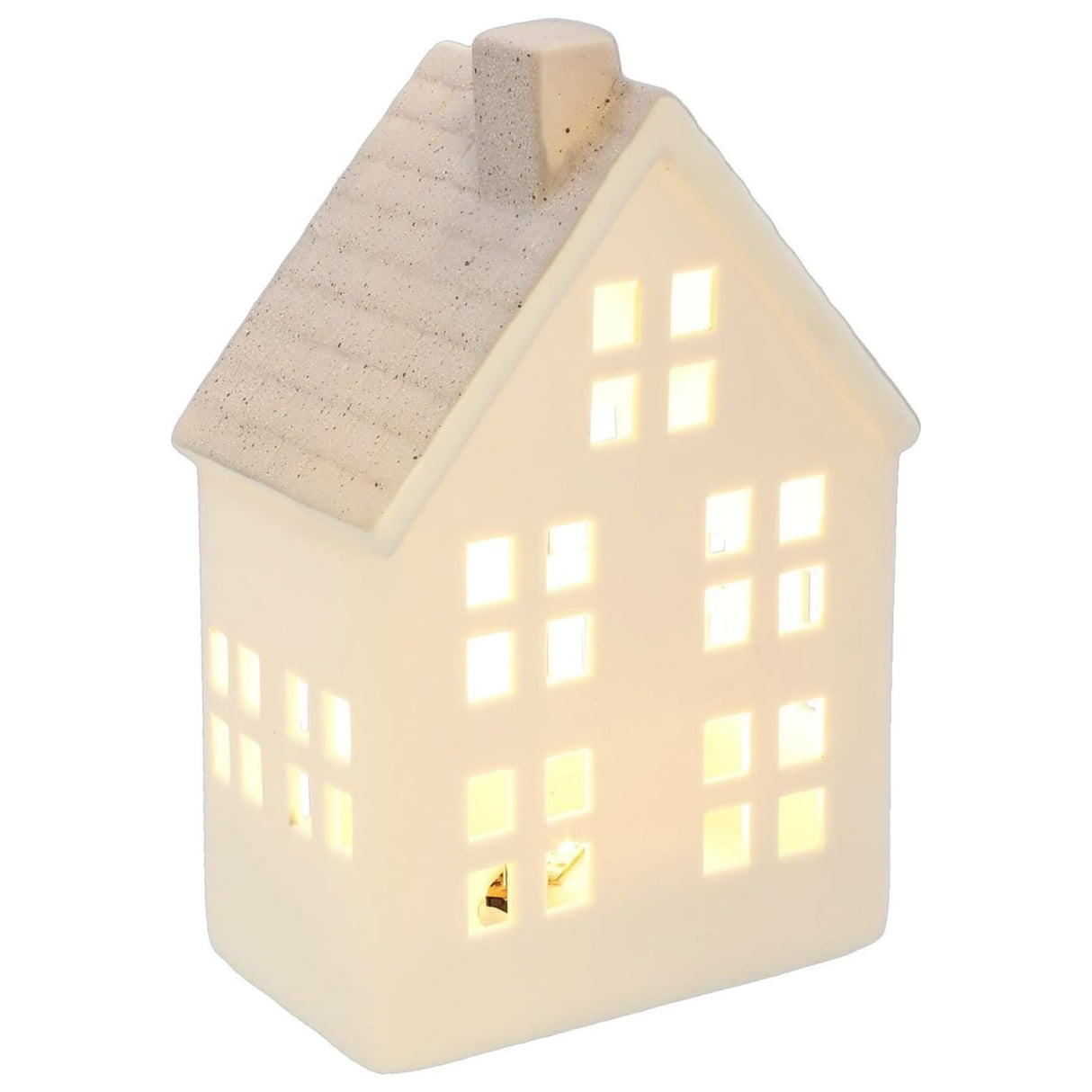 China White Christmas LED Light-Up Medium House - Grey lights on