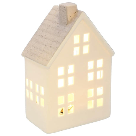 China White Christmas LED Light-Up Medium House - Grey lights on