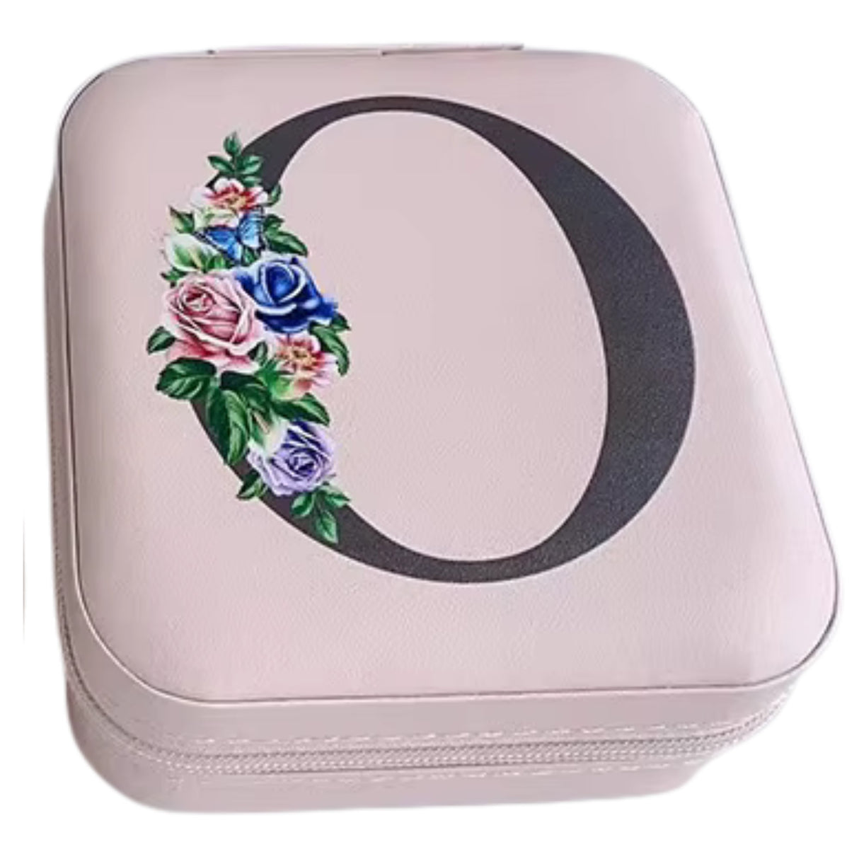 Krystina's Collection Pink Travel Jewellery Box with Floral Initial - Various Letters