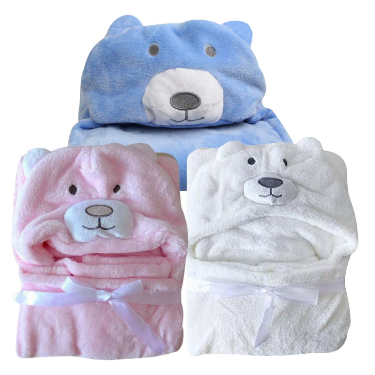Woodside Home Living Teddy Bear Hooded Baby Blanket - Various Colours