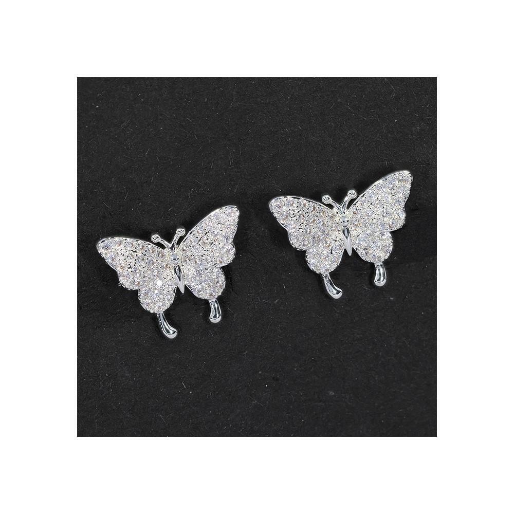 Equilibrium Silver Plated Clip On Earrings - Pave Butterfly