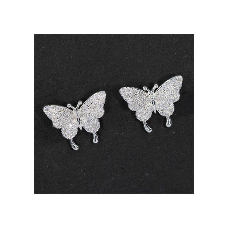 Equilibrium Silver Plated Clip On Earrings - Pave Butterfly