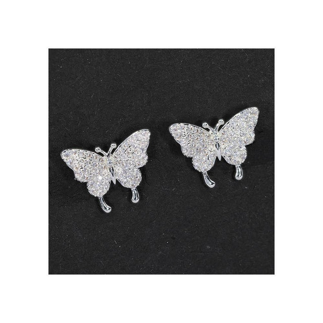 Equilibrium Silver Plated Clip On Earrings - Pave Butterfly