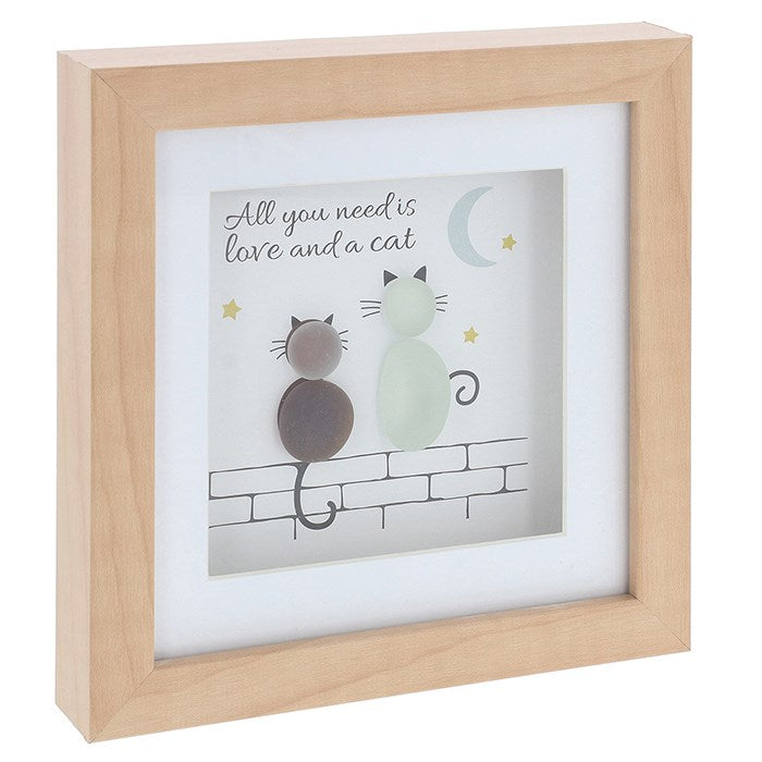 Pebble Glass Square Plaque - All You Need Is Love & A Cat