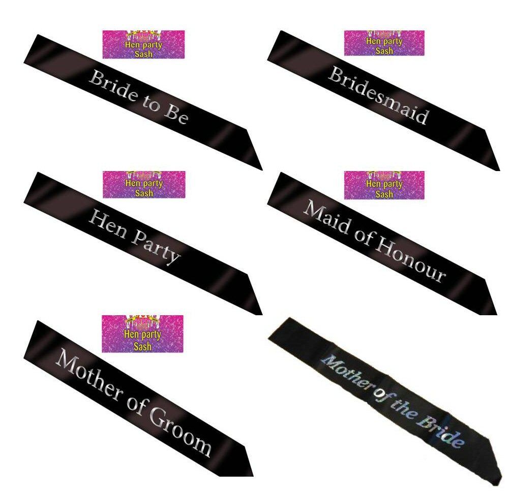 Black Hen Party Sash Sashes Hen Do Girls Night Out Celebration