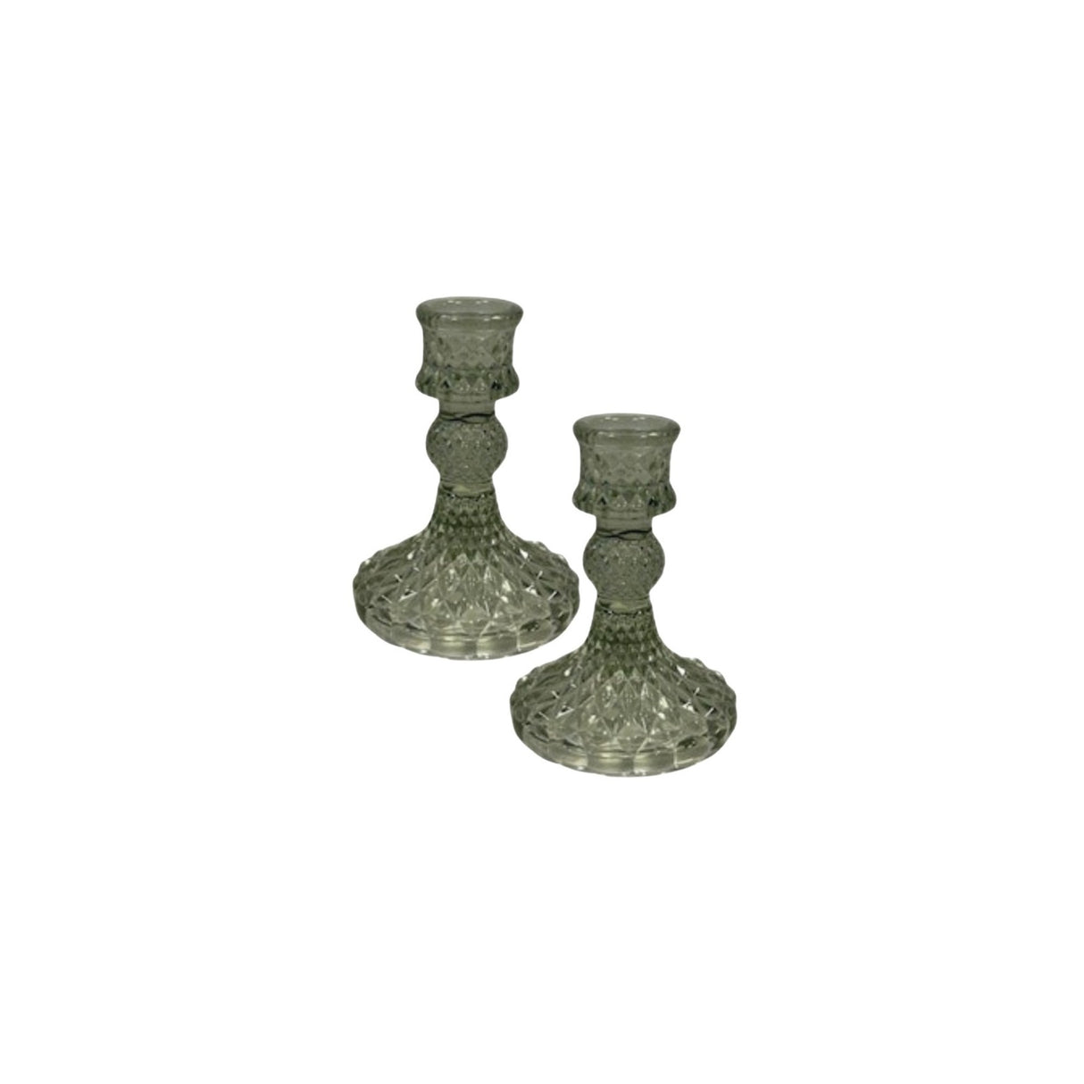 Satchville Glass Dinner Candle Holders - Vintage Green Set of 2