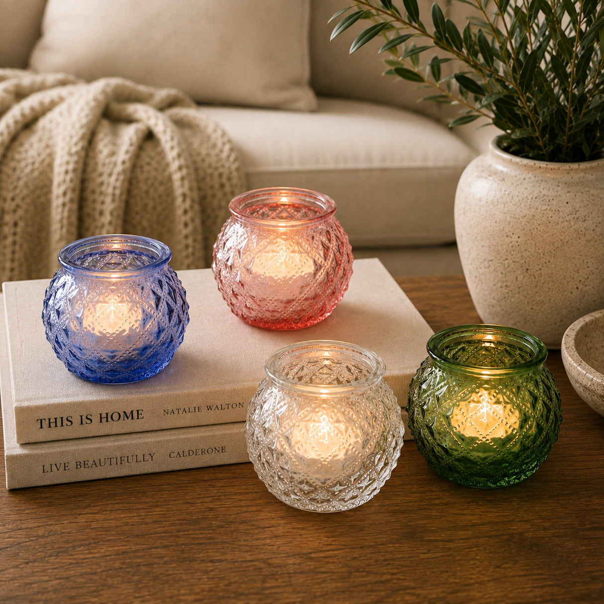 Round Glass Tealight Holders - Various Colours