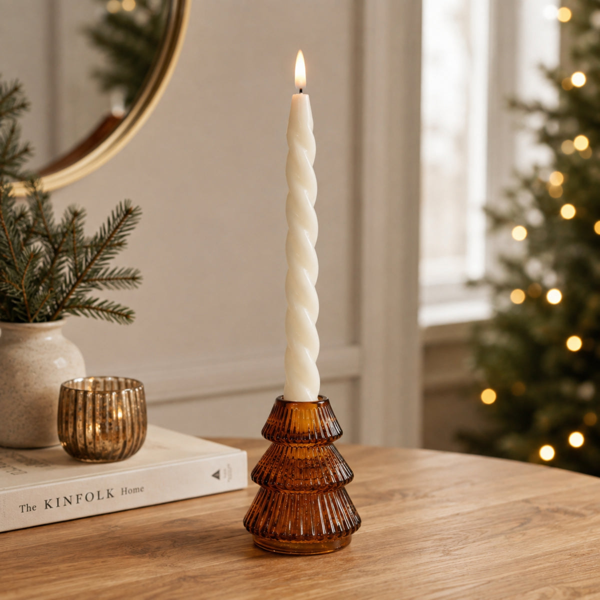 Small Christmas Tree Candle Holders - Champagne Gold