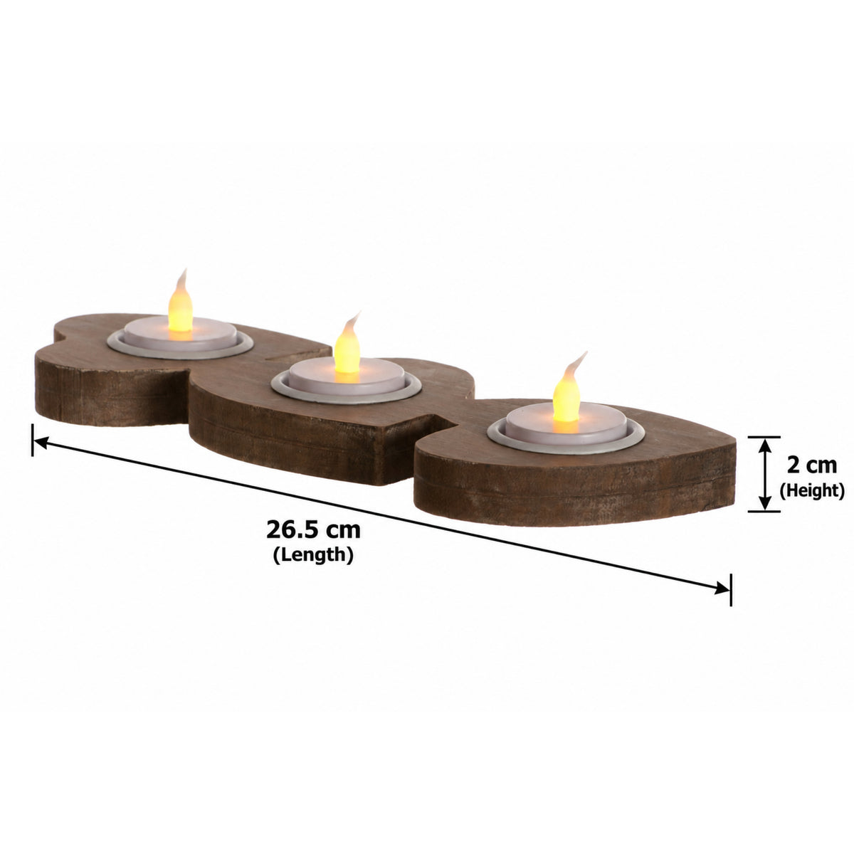 Tea Light Candle Holder - Three Wooden Hearts