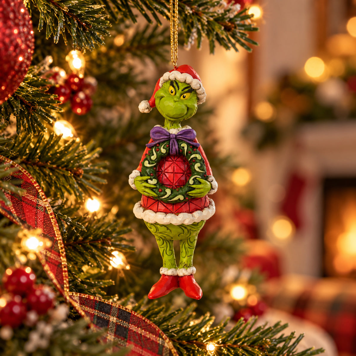 The Grinch by Jim Shore Hanging Ornament - Grinch with Wreath