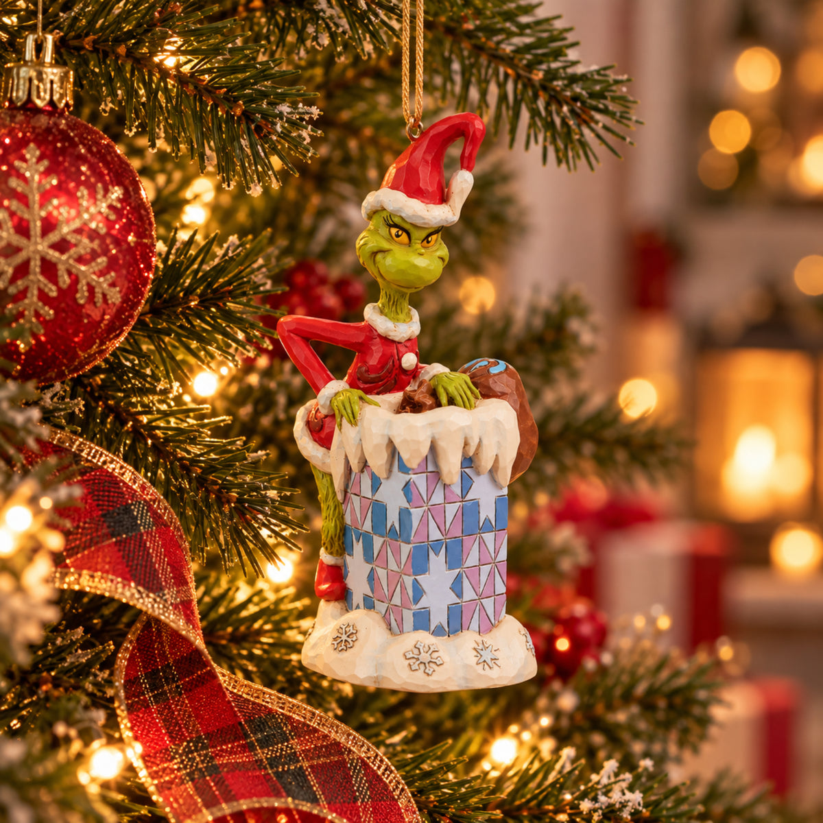 The Grinch by Jim Shore Hanging Ornament - Grinch Climbing in Chimney