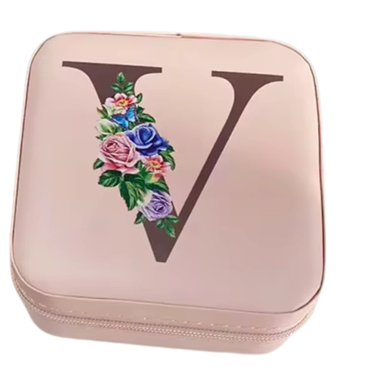 Krystina's Collection Pink Travel Jewellery Box with Floral Initial - Various Letters