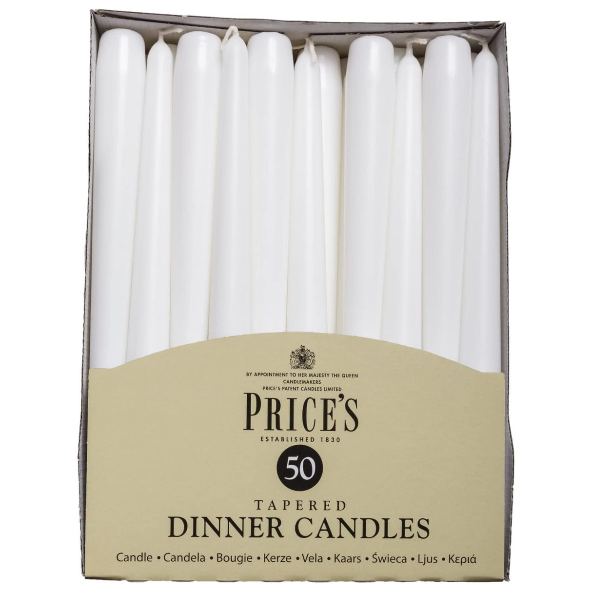 Price`s Tapered Dinner Candle Pack of 50 - White