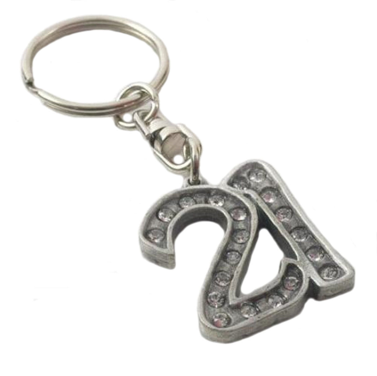 English Pewter Birthday Age Number Crystal Keyring - 21