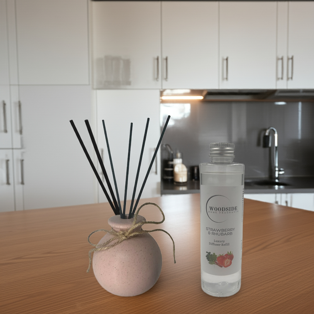 Woodside Round Pink Pastel Ceramic Reed Diffuser Vase with Woodside Luxury Refill