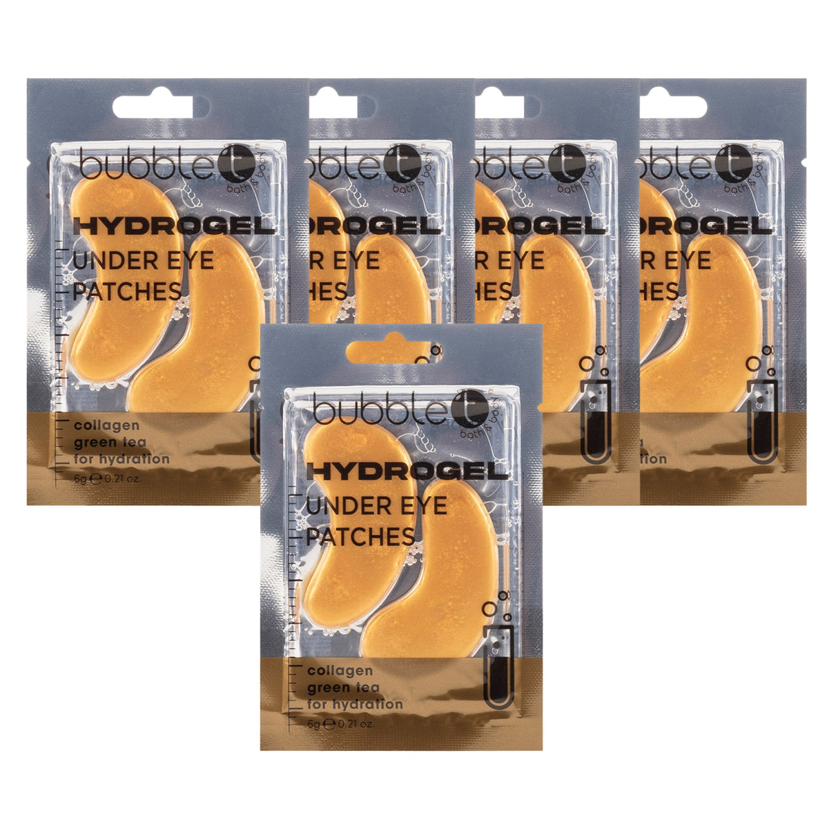 Bubble T Collagen & Green Tea Hydrogel Under Eye Patches for Hydration 5 Packs