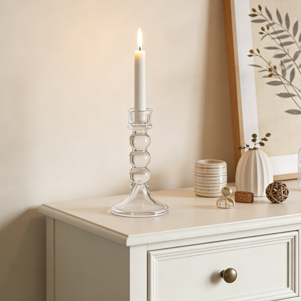 Glass Dinner Candle Holder Smooth Design - Various Sizes