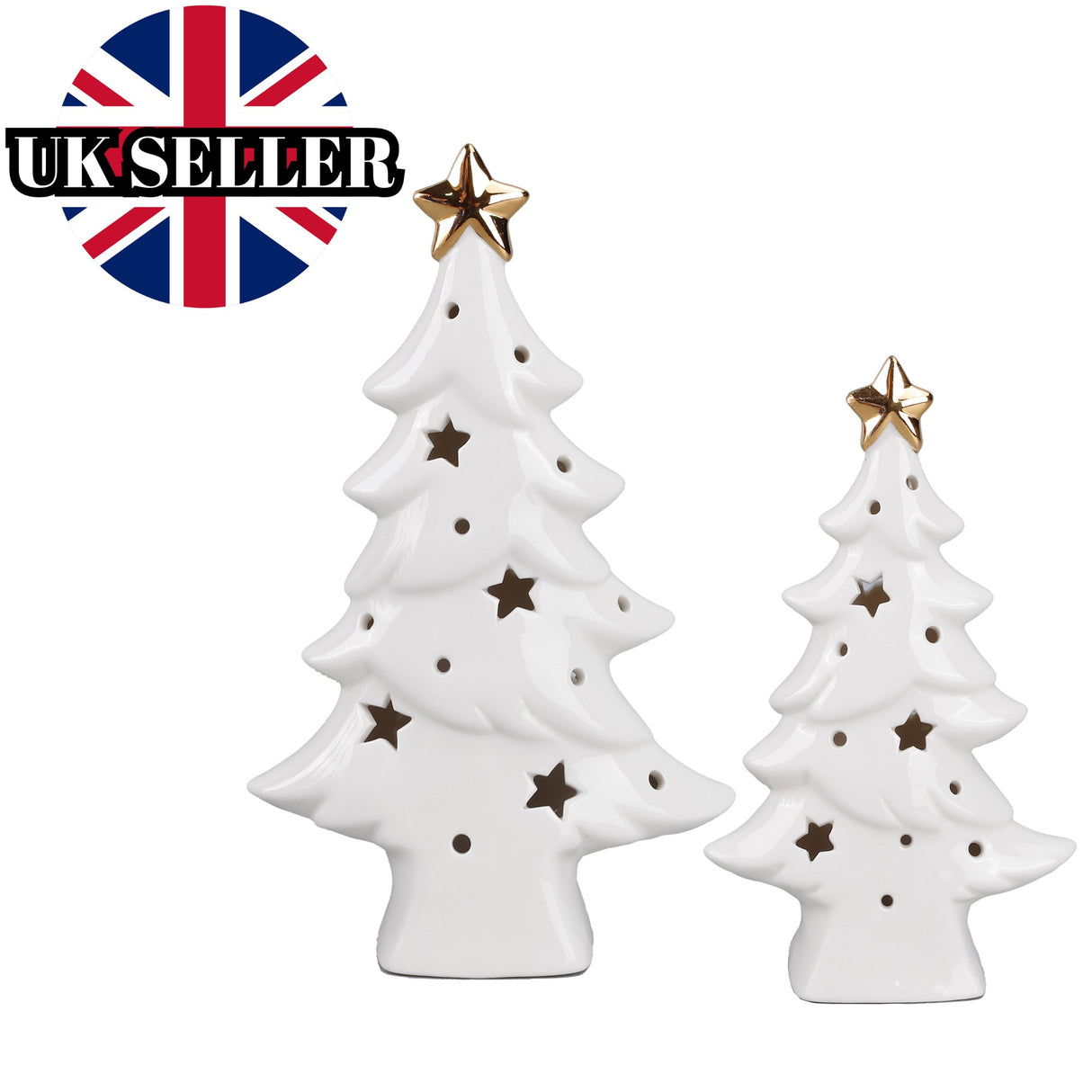 Woodside Home Living Ceramic Christmas Tree LED Light Up Room Decoration - Various Sizes
