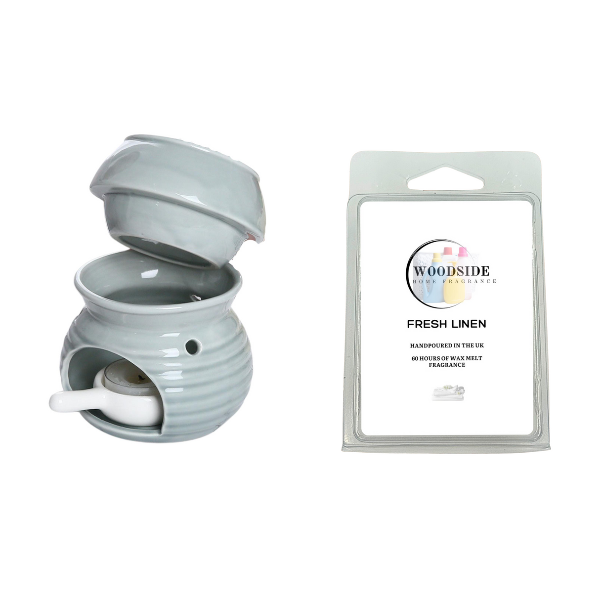 Woodside Home Living Wax Melt and Burner Crusader Exclusive, Grey, fresh linen